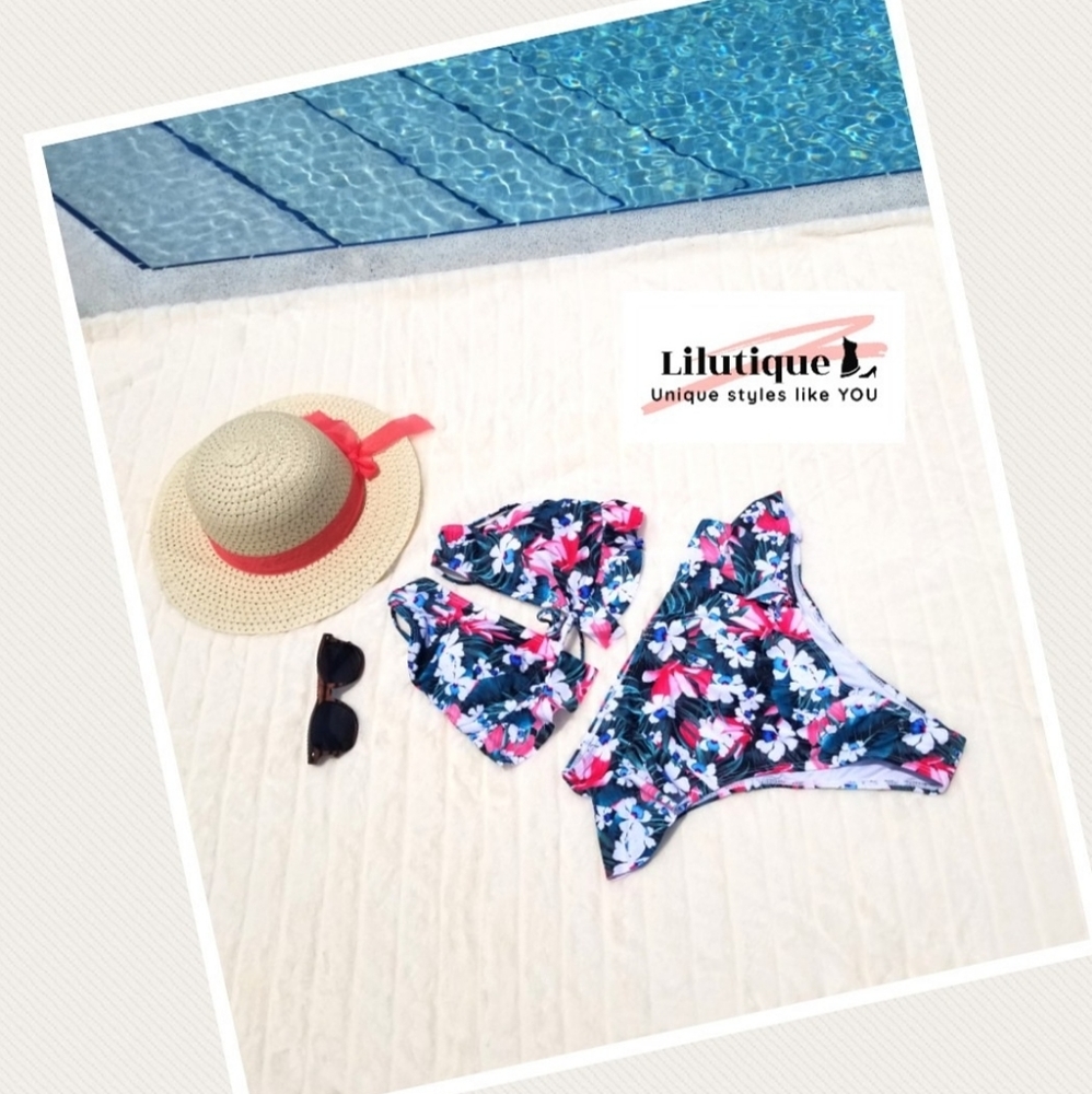 Floral Two Piece Bikini with ruffles Swimsuit